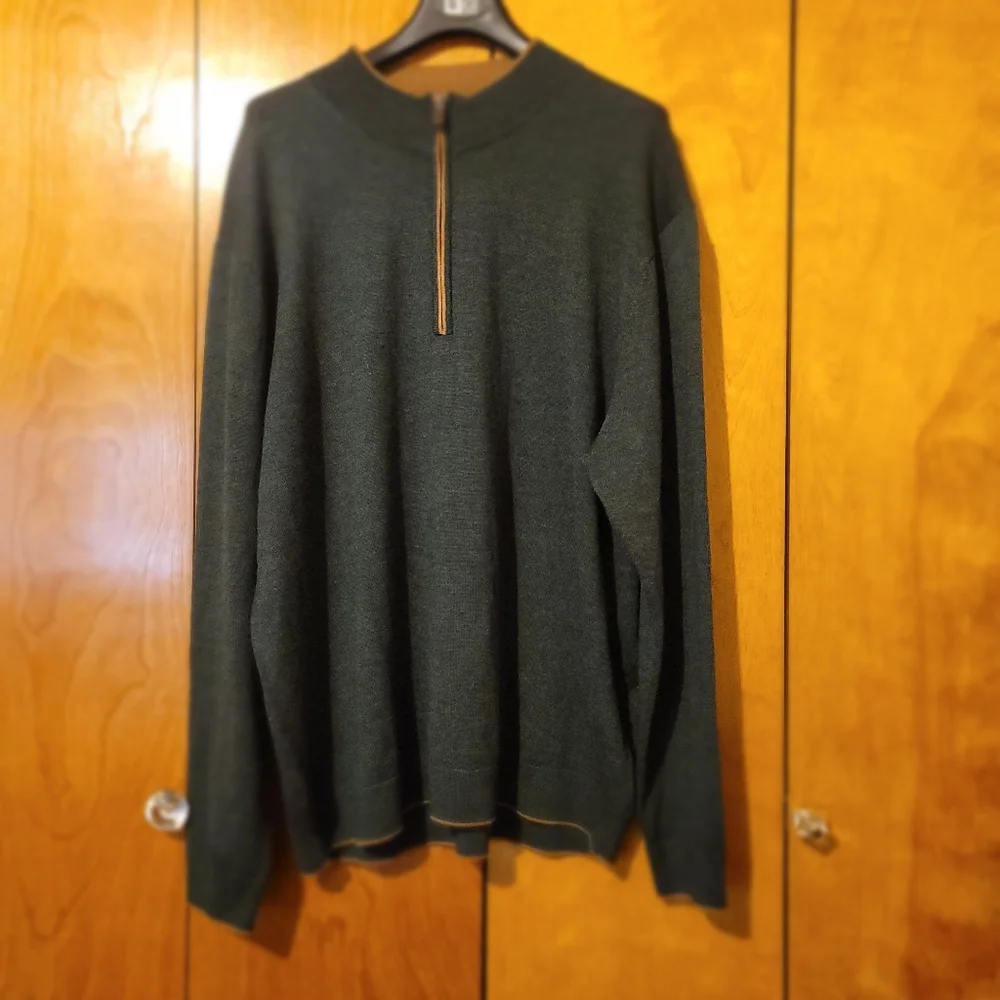 Hart Schaffner Marx Men Etra Fine Merino Wool 1/2 Zip Sweater Sweater Green 2XB